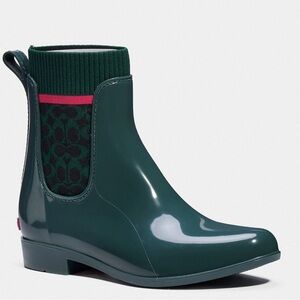 COACH JADE Millie Rain Booties Sig C Knit NWT